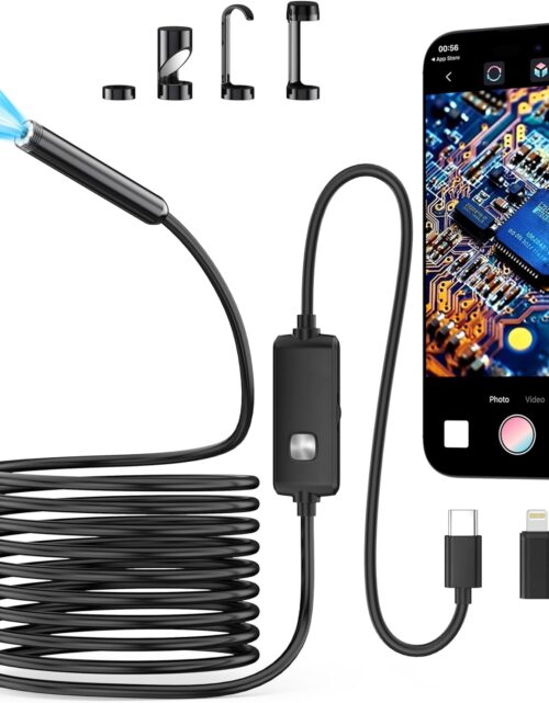 Endoscope Camera with Light,1920P HD Borescope with 8 Adjustable LED Lights, Endoscope with Semi-Rigid Snake Cable, IP67 Waterproof Inspection Borescope for iOS and Android-16.4ft Single Lens