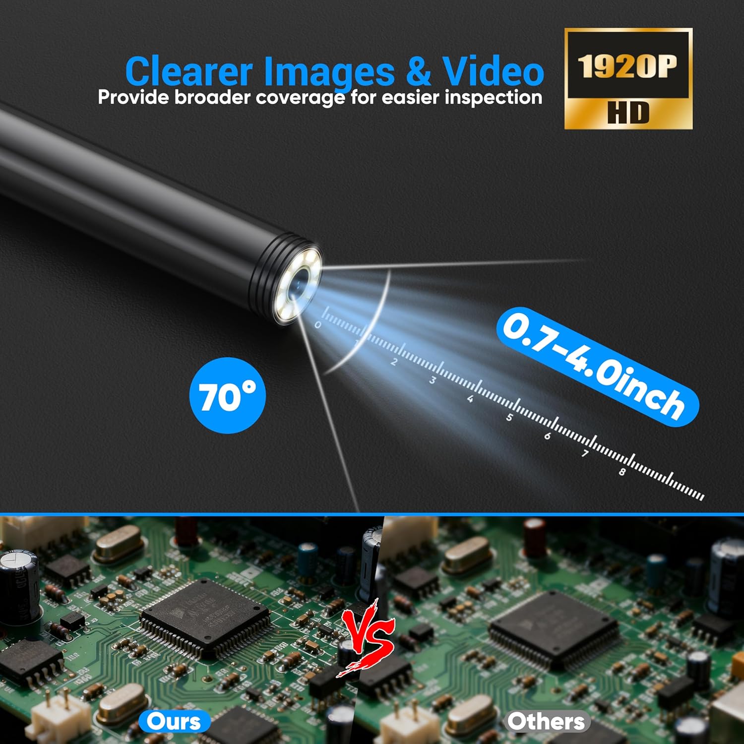 Endoscope Camera with Light,1920P HD Borescope with 8 Adjustable LED Lights, Endoscope with Semi-Rigid Snake Cable, IP67 Waterproof Inspection Borescope for iOS and Android-16.4ft Single Lens - Image 2