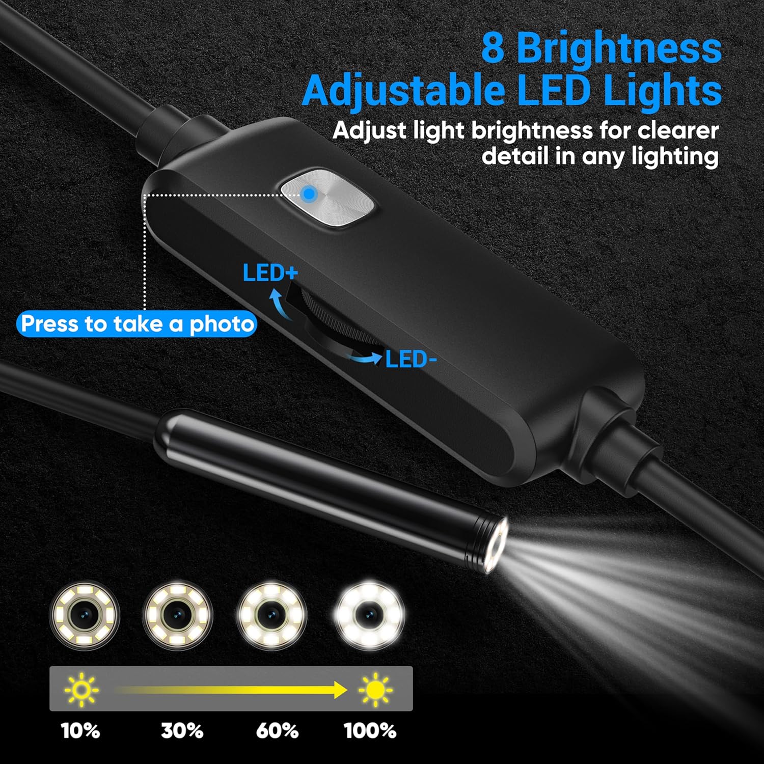 Endoscope Camera with Light,1920P HD Borescope with 8 Adjustable LED Lights, Endoscope with Semi-Rigid Snake Cable, IP67 Waterproof Inspection Borescope for iOS and Android-16.4ft Single Lens - Image 3