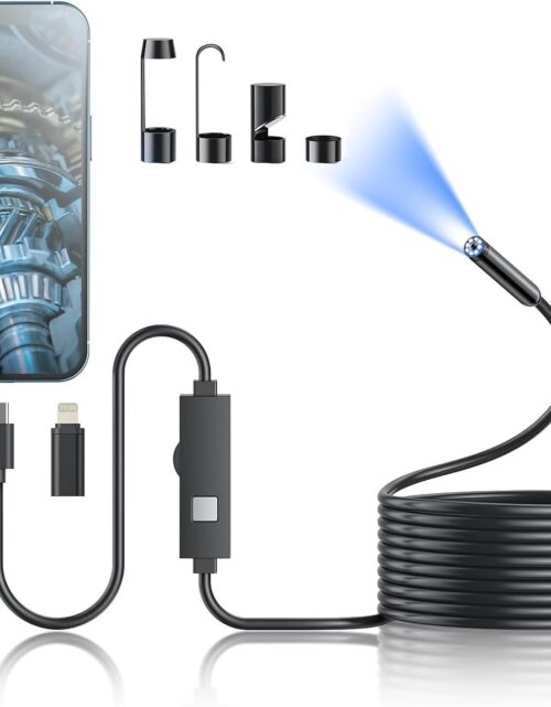 Kinpthy Endoscope Camera with Light,1920P HD Borescope Tools with 8 Adjustable LED Lights, Endoscope with Semi-Rigid Snake Camera, Inspection Borescope for iOS and Android-16.4ft Single Lens