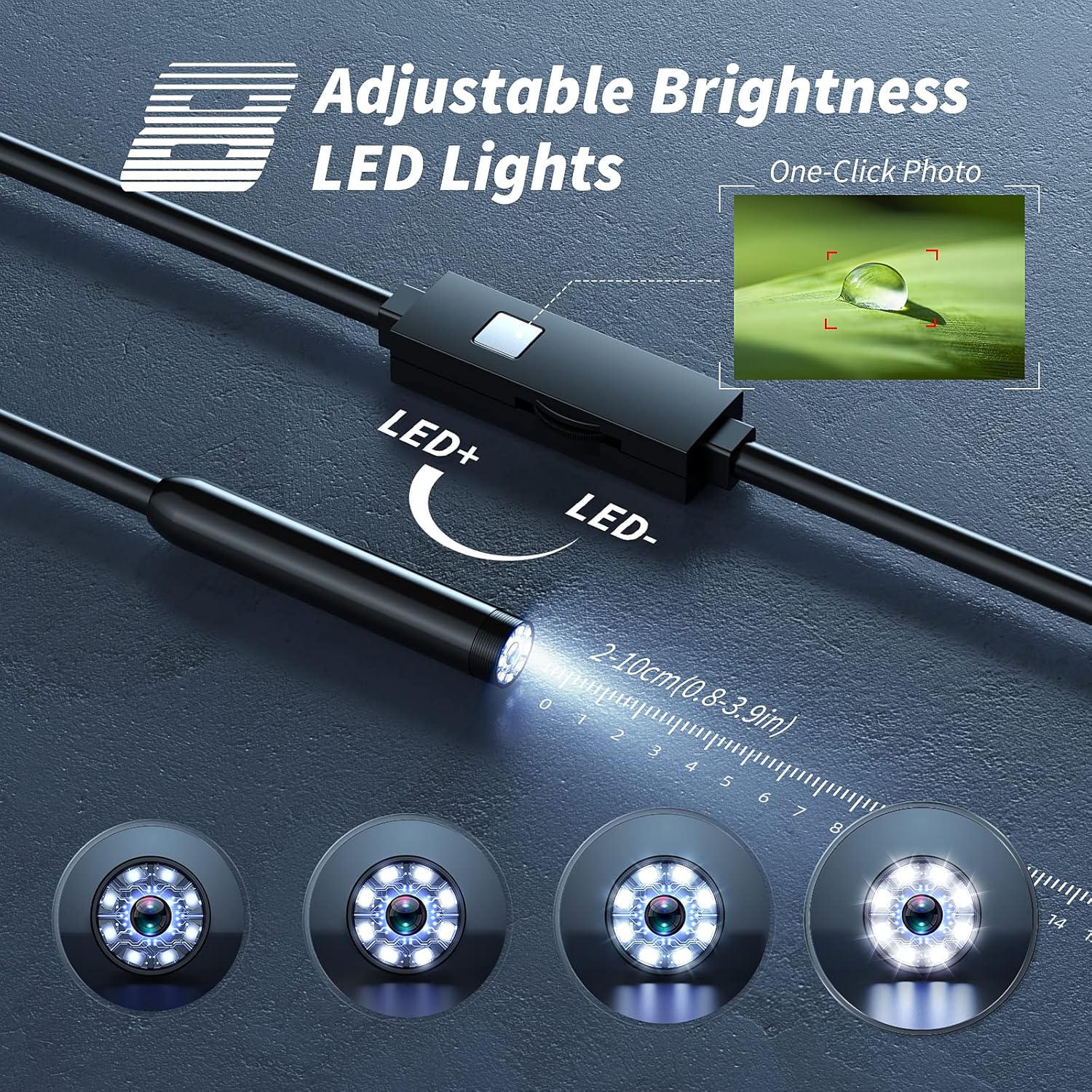 Kinpthy Endoscope Camera with Light,1920P HD Borescope Tools with 8 Adjustable LED Lights, Endoscope with Semi-Rigid Snake Camera, Inspection Borescope for iOS and Android-16.4ft Single Lens - Image 5
