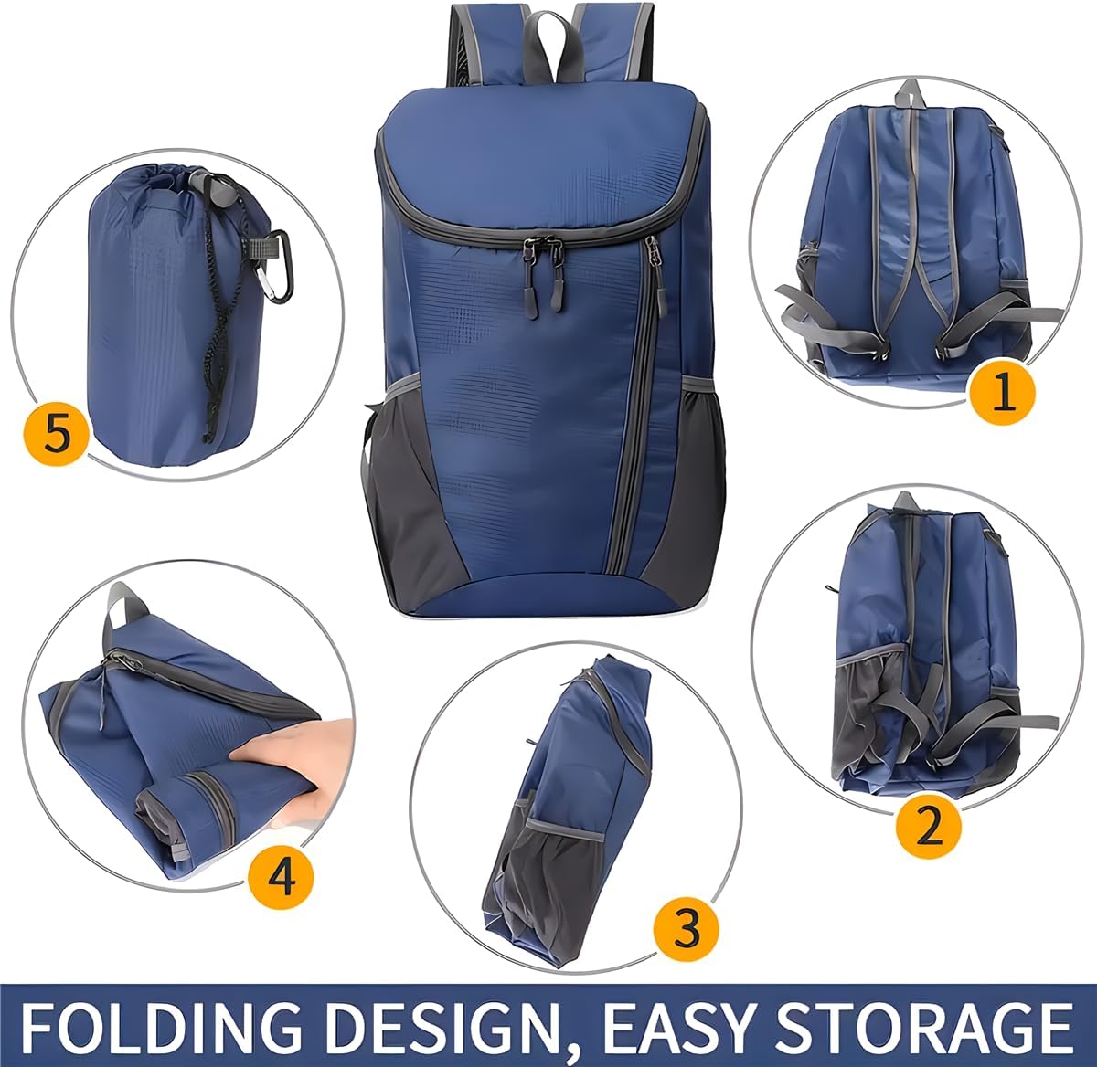 Portable Foldable Backpack Folding Mountaineering Bag, Ultralight Outdoor Cycling Rucksack, Travel Hiking Knapsack (Black) - Image 5