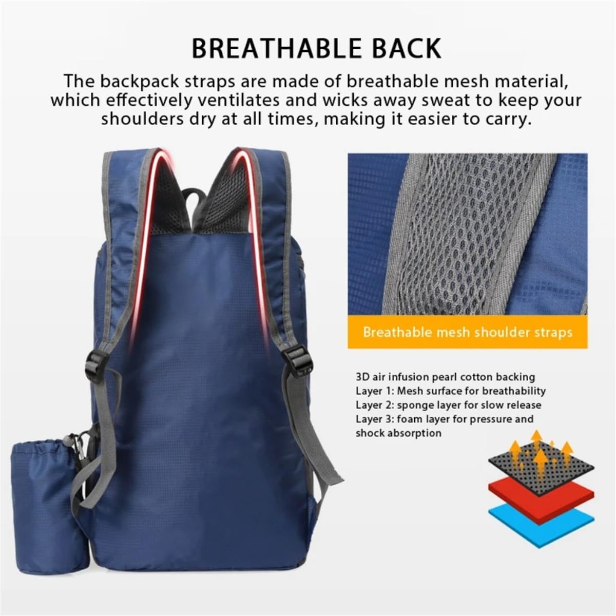 Portable Foldable Backpack Folding Mountaineering Bag, Ultralight Outdoor Cycling Rucksack, Travel Hiking Knapsack (Black) - Image 8