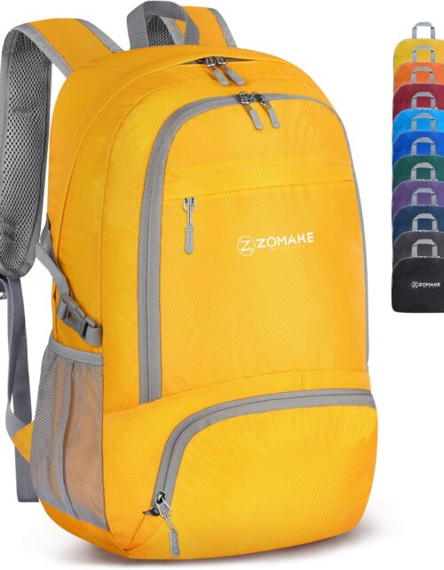 ZOMAKE Lightweight Packable Backpack 30L, Foldable Hiking Backpacks Water Resistant Compact Folding Daypack for Travel(Yellow)