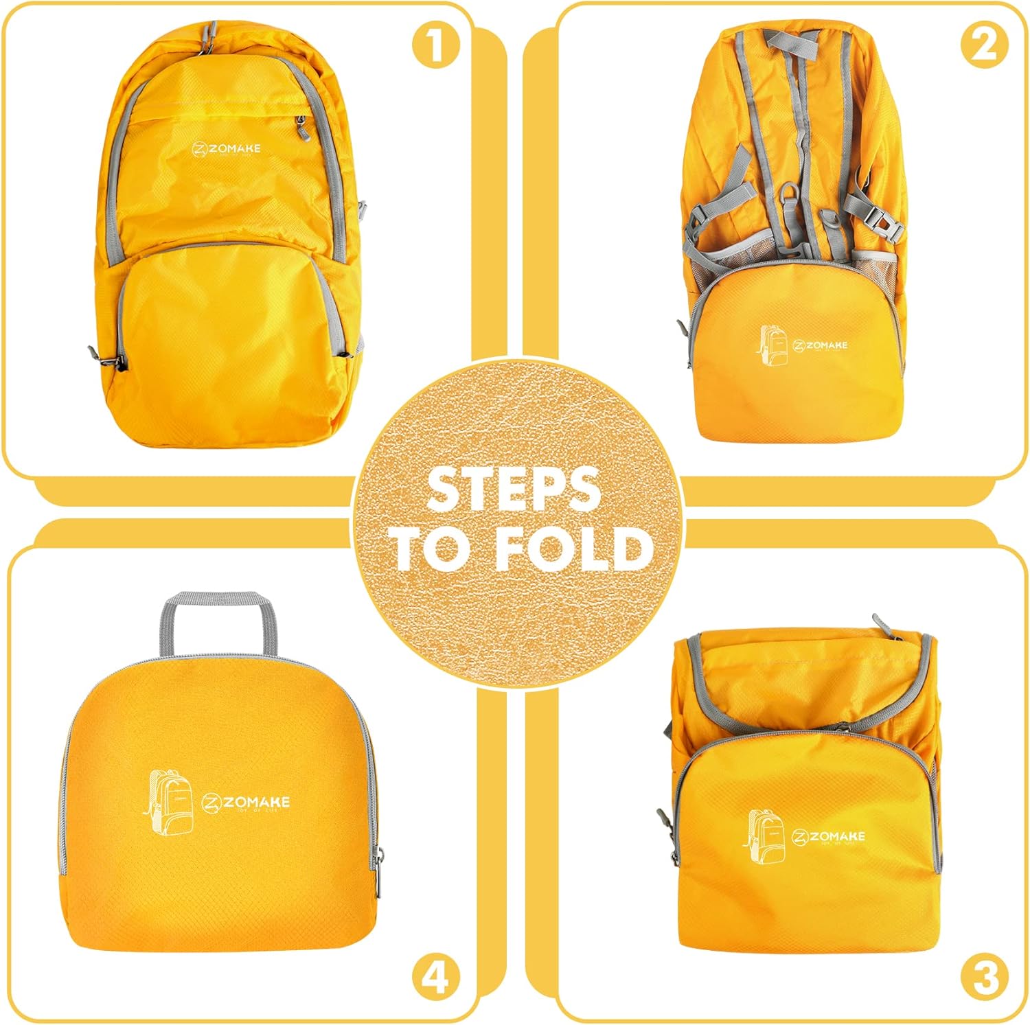ZOMAKE Lightweight Packable Backpack 30L, Foldable Hiking Backpacks Water Resistant Compact Folding Daypack for Travel(Yellow) - Image 5