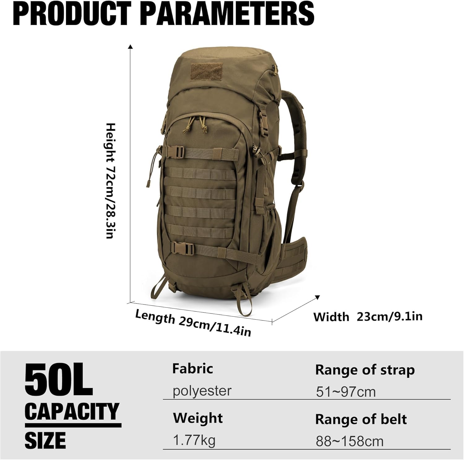 Mardingtop 50L Hiking Backpack,Backpacking Backpack with Rain Cover for Hiking,Backpacking,Rucking,Camping,Survival - Image 3