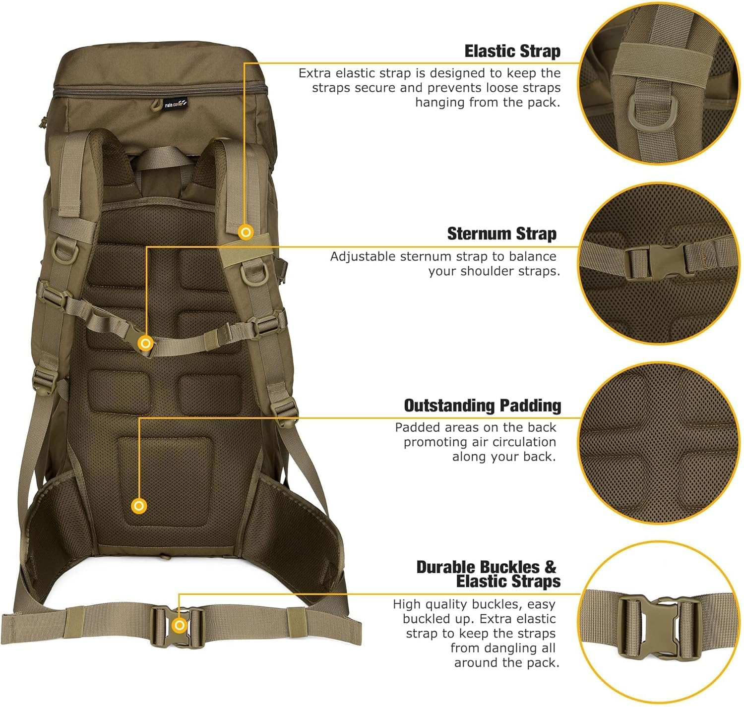 Mardingtop 50L Hiking Backpack,Backpacking Backpack with Rain Cover for Hiking,Backpacking,Rucking,Camping,Survival - Image 6